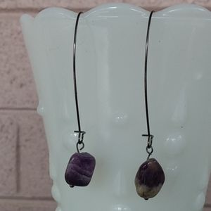 Genuine Amethyst on Oxidized Kidney Ear Wires